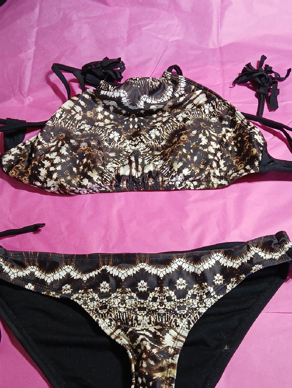 Brown & Cream Printed Bikini Set